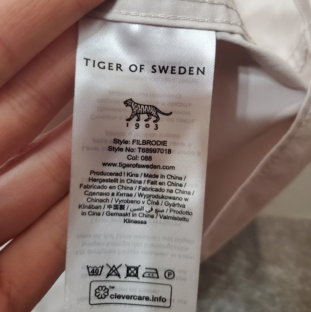 Tiger Of Sweden "Filbrodie" Extra-slim Burton Down Shirt. Long Sleeve Light Grey - Picture 6 of 13